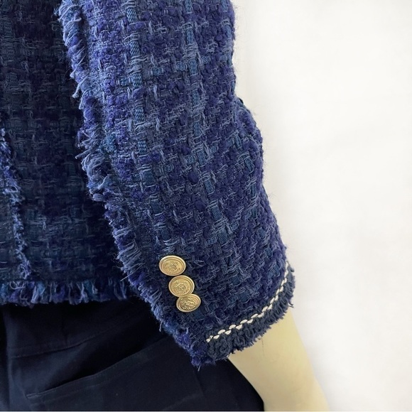 Zara Navy Tweed Blazer with Gold Buttons Size S - Picture 6 of 8